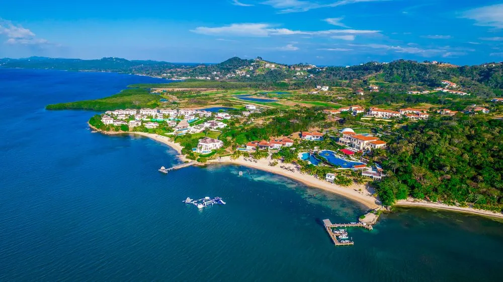 Aerial view of Próspera on Roatán Island, Honduras