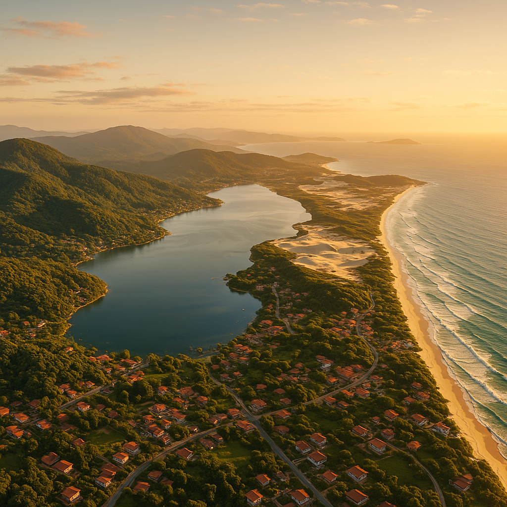 Aerial view of Florianópolis island, Brazil — home of Magic Island